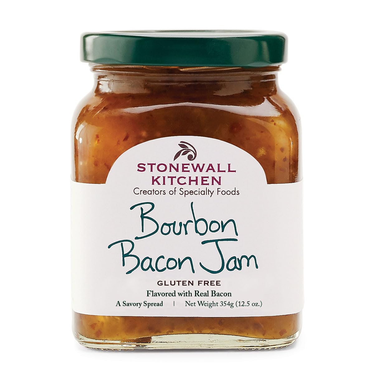 Stonewall Kitchen jar front view showing bourbon bacon jam and premium packaging benefit