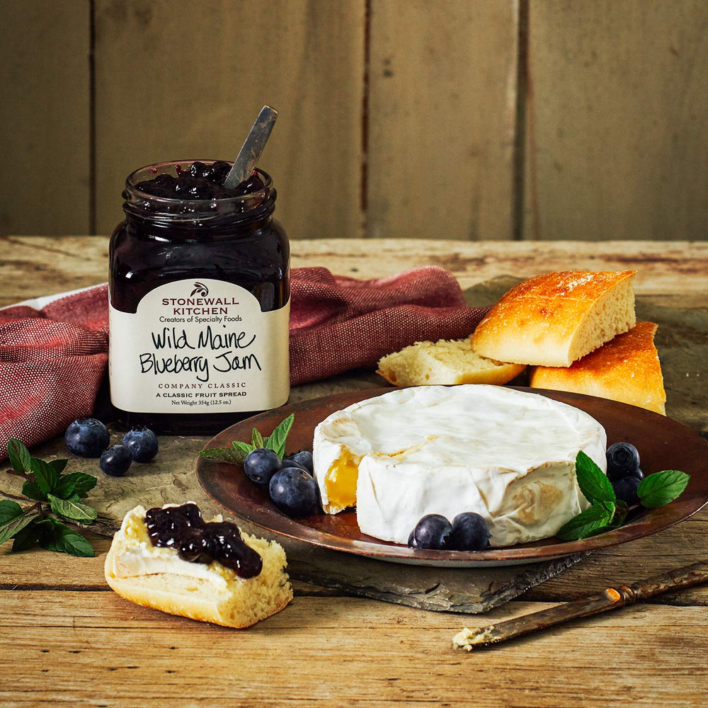 Stonewall Kitchen jar with ingredients highlighting real blueberry content