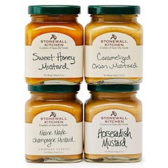 Stonewall Kitchen front packaging showing four-mustard gift set for easy gifting