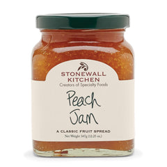 Stonewall Kitchen peach jar close-up showing glossy fruit pieces and natural sweetness benefit