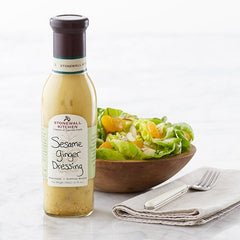 Stonewall Kitchen label close-up highlighting sesame ginger ingredients and premium quality