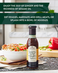 Stonewall Kitchen sauce pouring close-up highlighting glossy texture and sesame