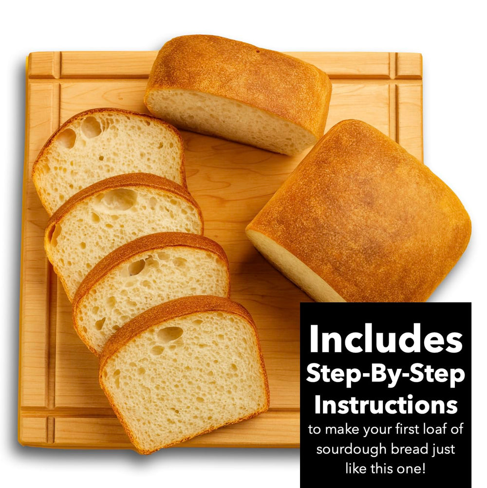 Stoney's hands feeding starter showing process and clear instructional steps