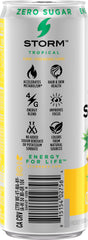 STORM close-up of can texture and label highlighting 200mg caffeine and zero sugar benefits