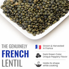Straight from France cooked lentils in bowl showing hearty, salad-ready texture