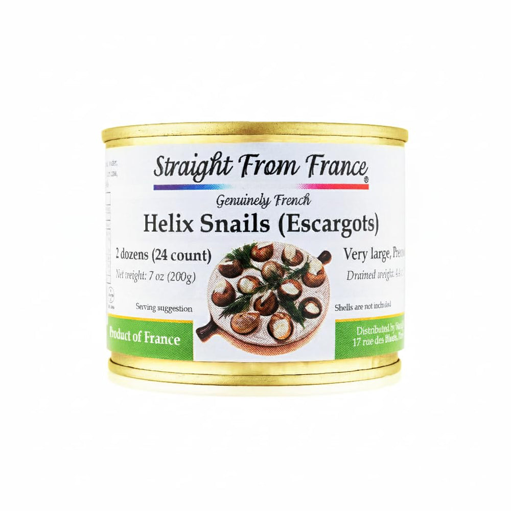 Straight from France front can showing brand and escargot product for easy serving