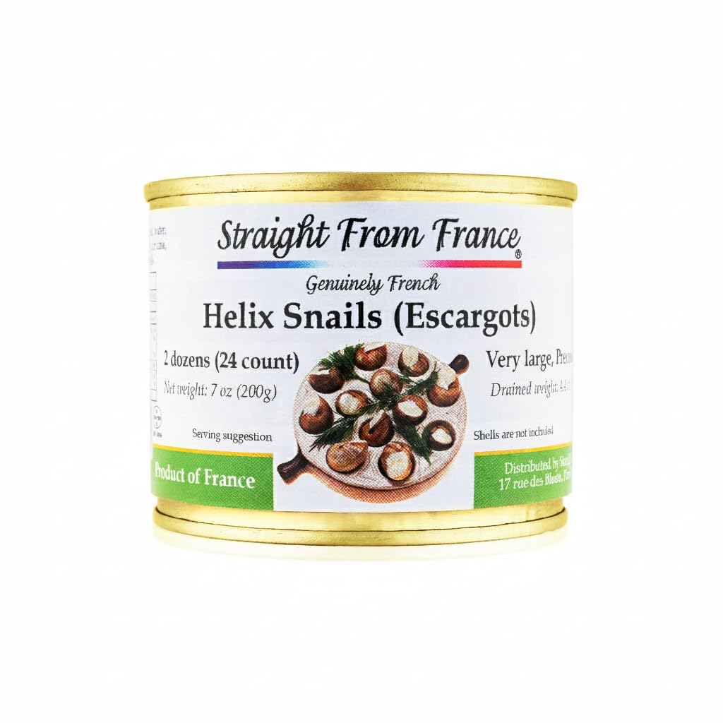 Straight from France front can showing brand and escargot product for easy serving
