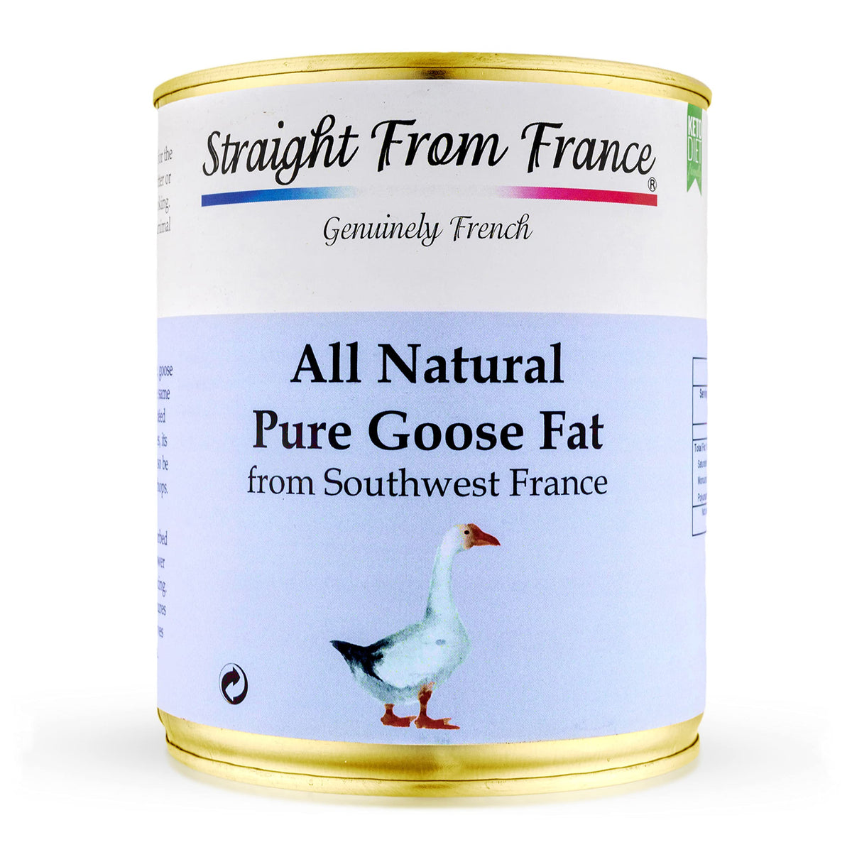 Straight from France jar front view showing premium goose fat and French origin benefits
