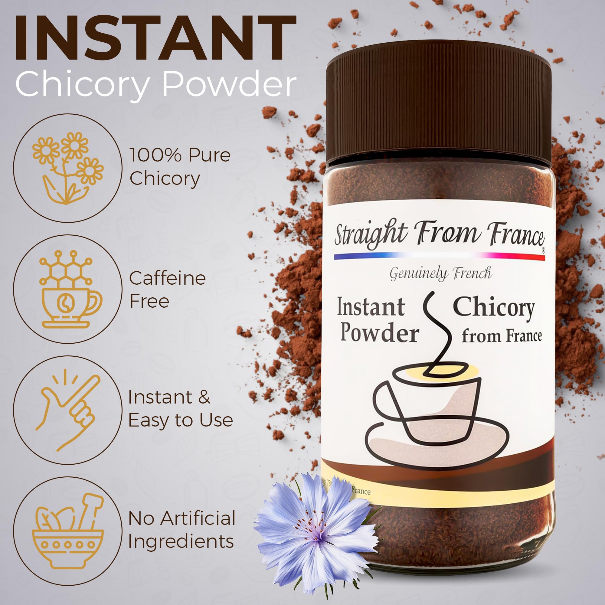 Straight from France spoonful of instant chicory highlighting quick dissolve