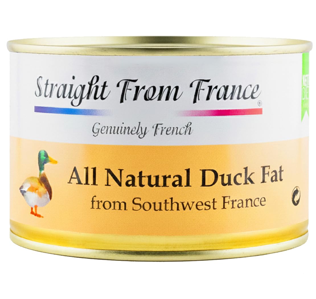 Straight from France jar front showing clear rendered duck fat and artisanal label for dependable cooking