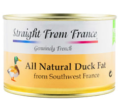 Straight from France jar front showing clear rendered duck fat and artisanal label for dependable cooking