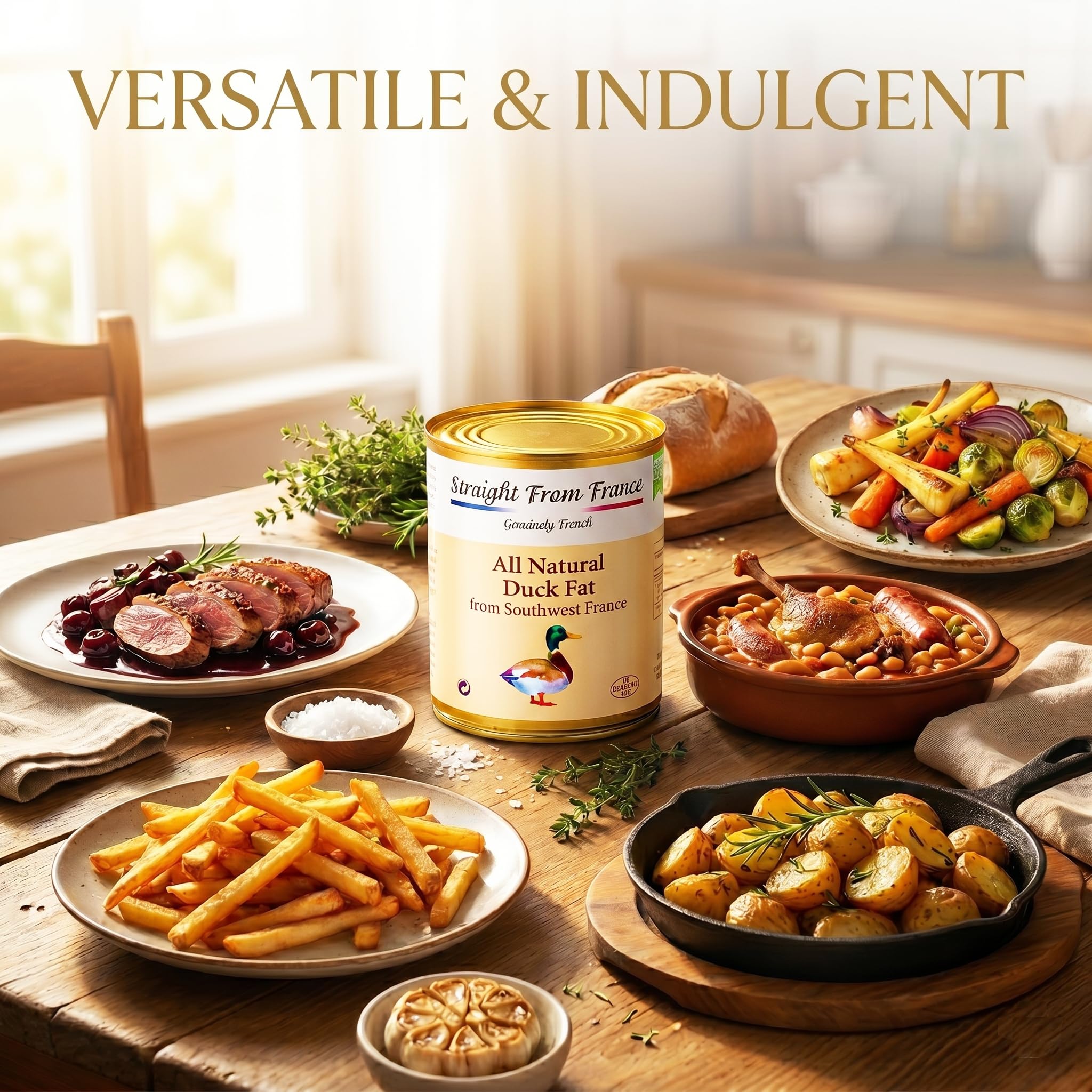 Straight from France melted spoon of duck fat demonstrating smooth texture and easy use benefit