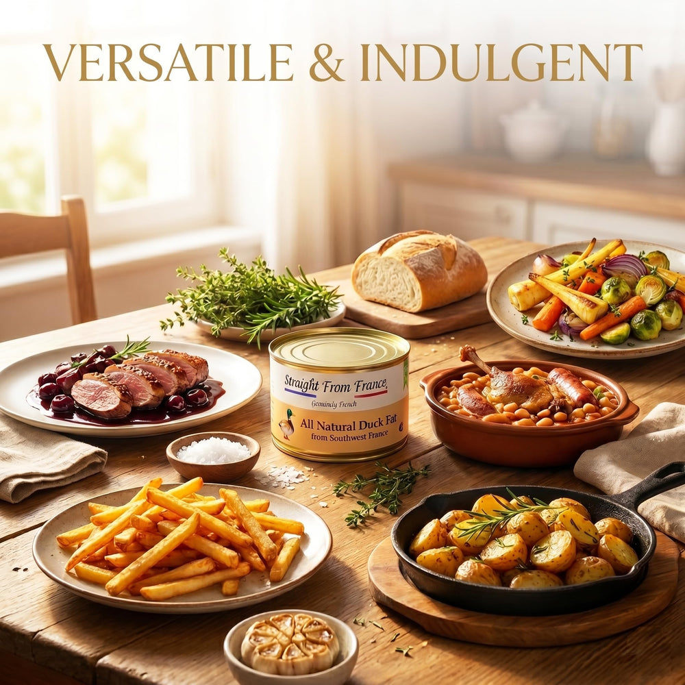 Straight from France spoon with melted duck fat displaying silky texture for easy measuring and use