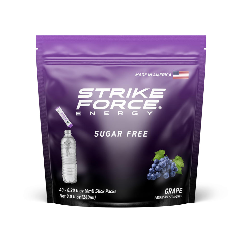 Strike Force front packet image showing grape packet benefit portable energy