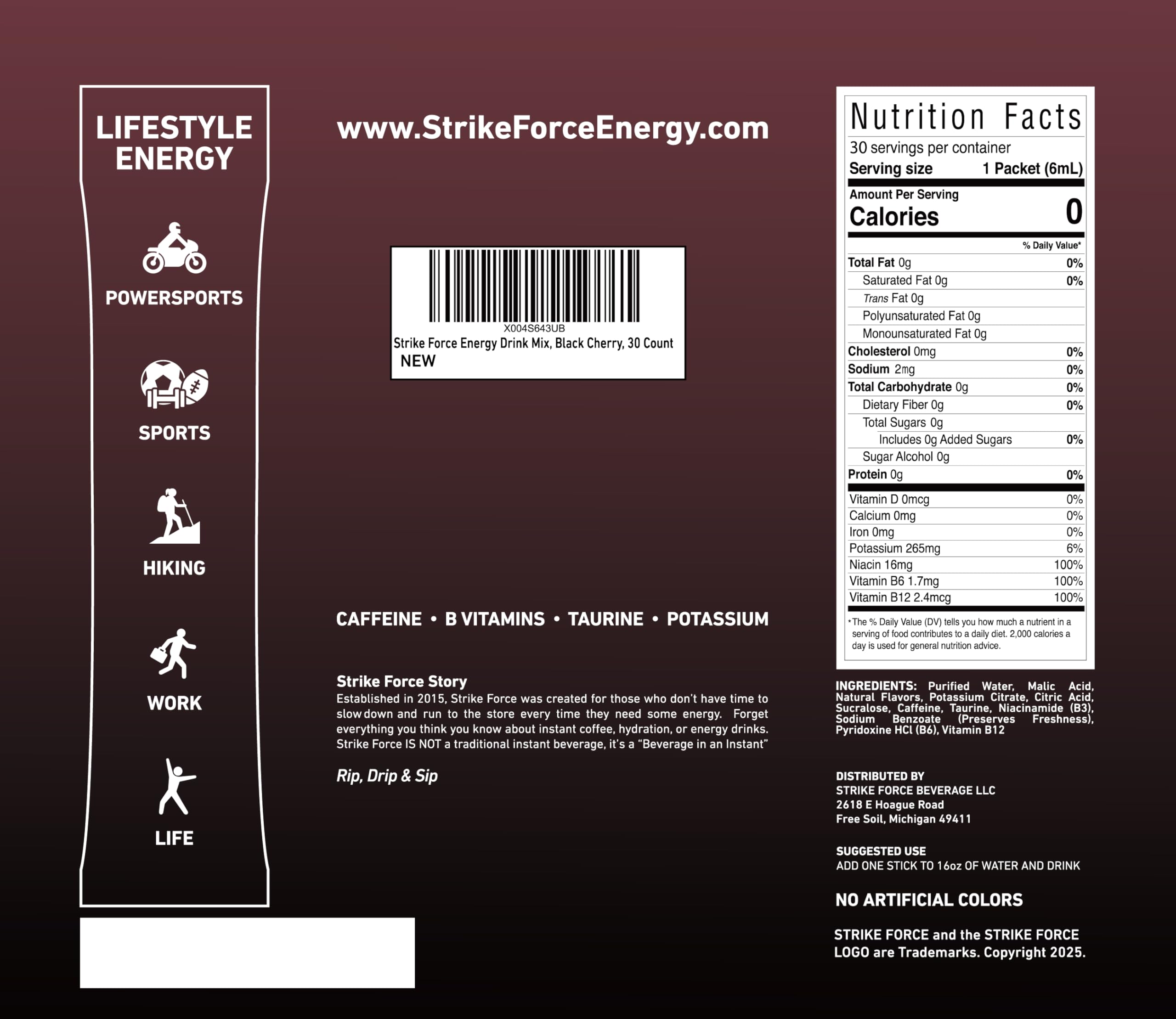 Close-up of a Strike Force liquid packet highlighting easy-squeeze design and portability