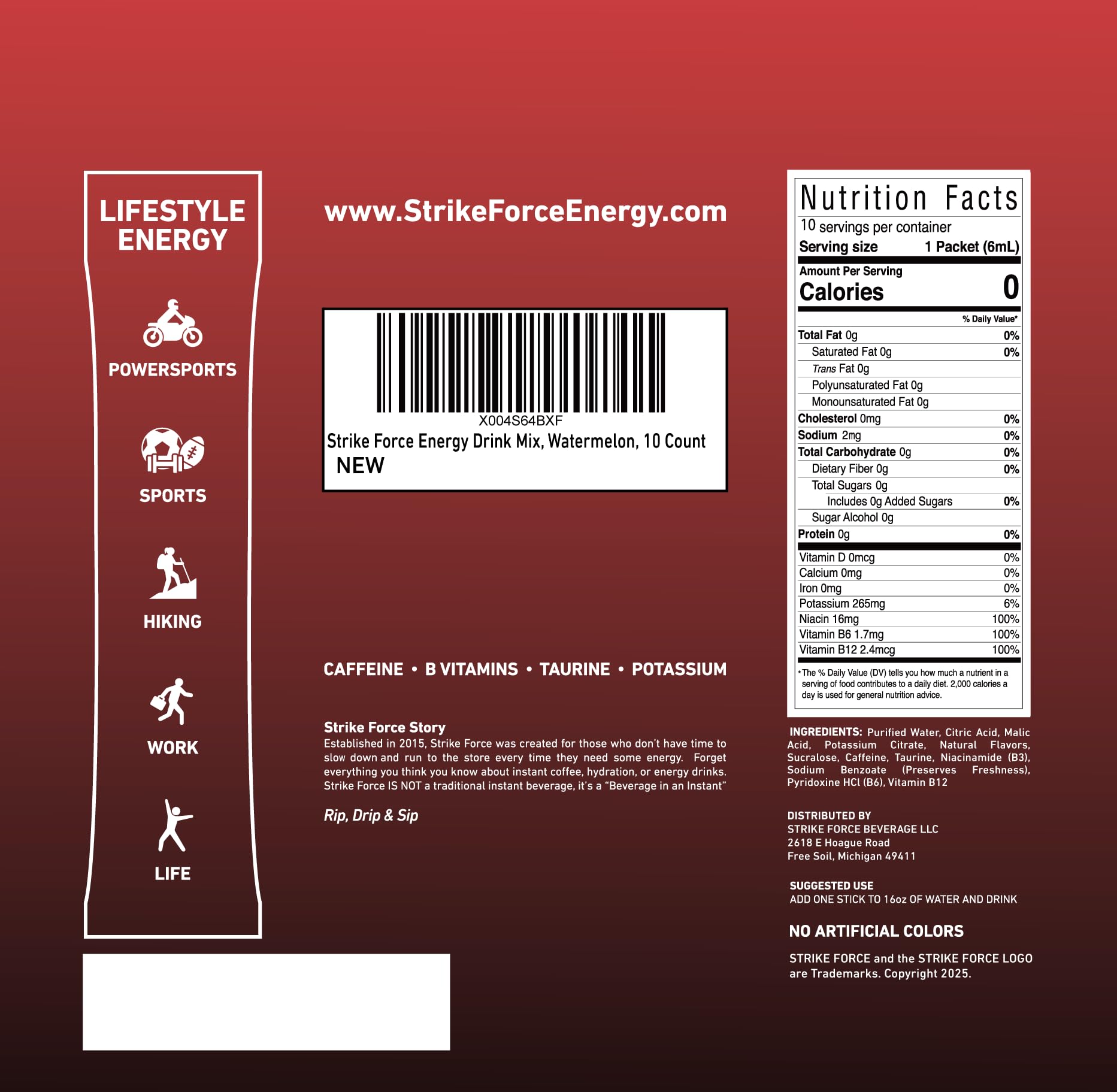 Strike Force liquid packet close-up highlighting quick-mix convenience