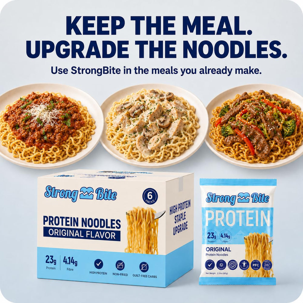 StrongBite single-serve pack opened to show portioned noodles for convenience and freshness