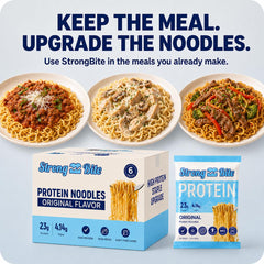 StrongBite single-serve pack opened to show portioned noodles for convenience and freshness