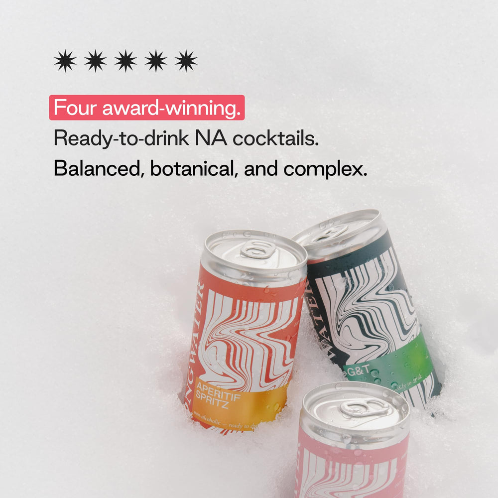 Strongwater can pouring into a glass showing ready-to-drink ease