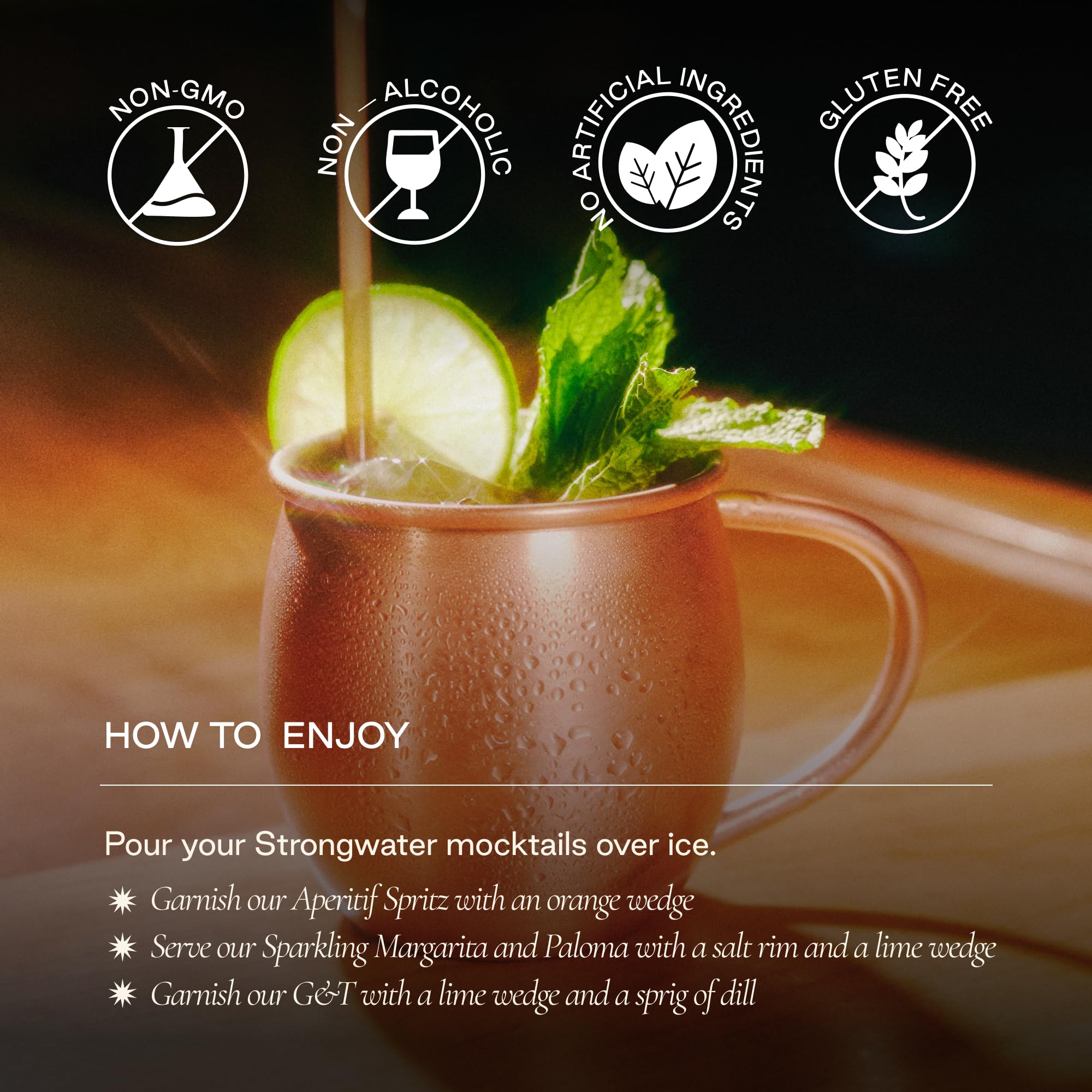 Strongwater fresh botanicals and fruit conveying real-ingredient quality