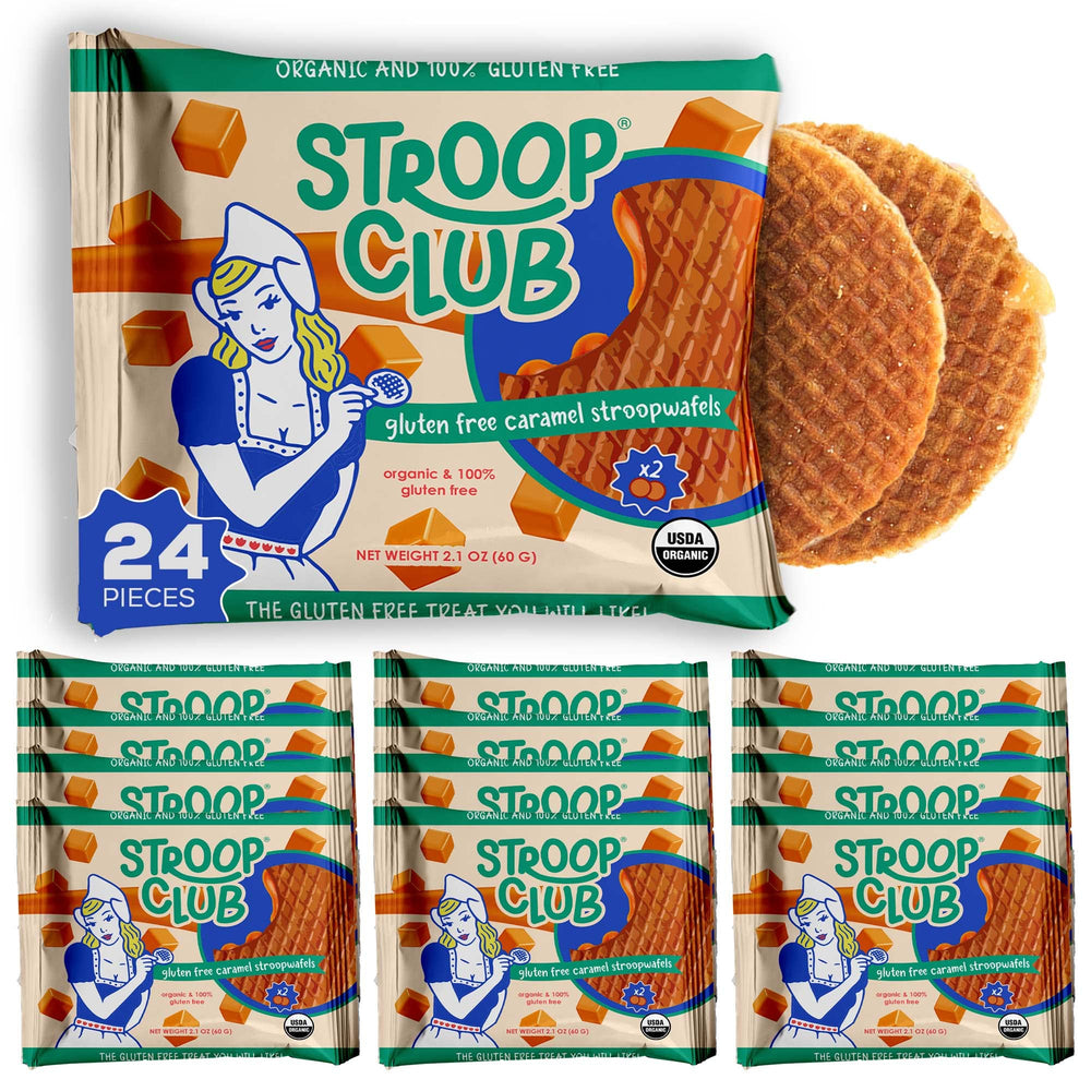 Stroop Club front packaging showing organic gluten free label and benefits