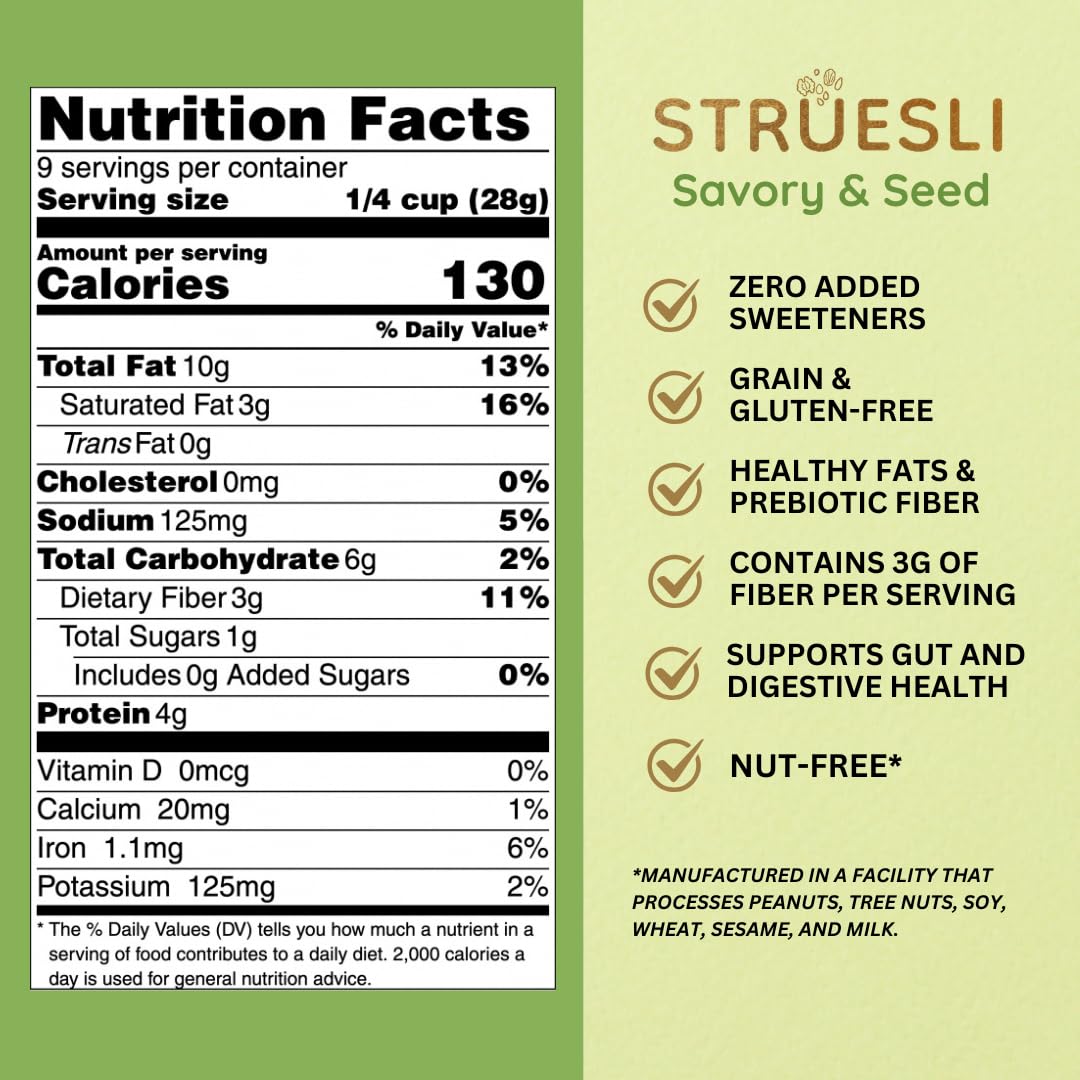 Struesli close-up of tiger nuts and seeds highlighting natural crunch and fiber