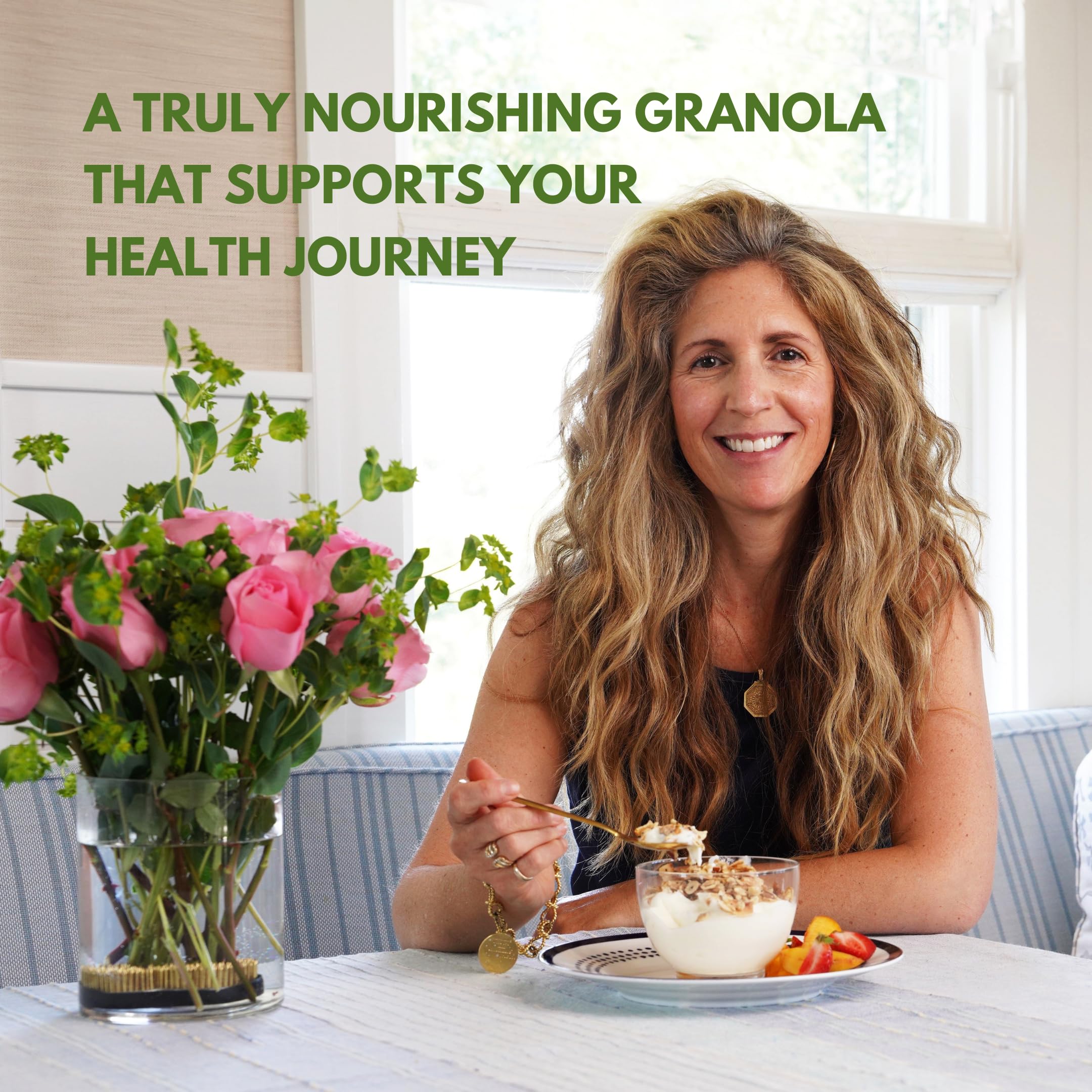 Struesli spoonful over soup illustrating brand providing crunchy topping option