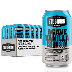 Stubborn Soda front packaging showing label and natural ingredients benefit
