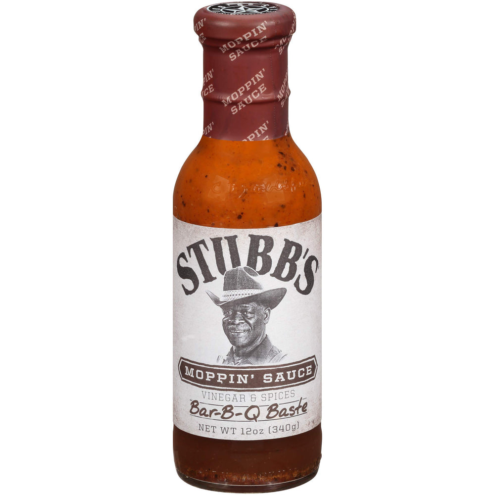 Stubb's moppin' sauce front packaging showing bottle and brand for dependable basting