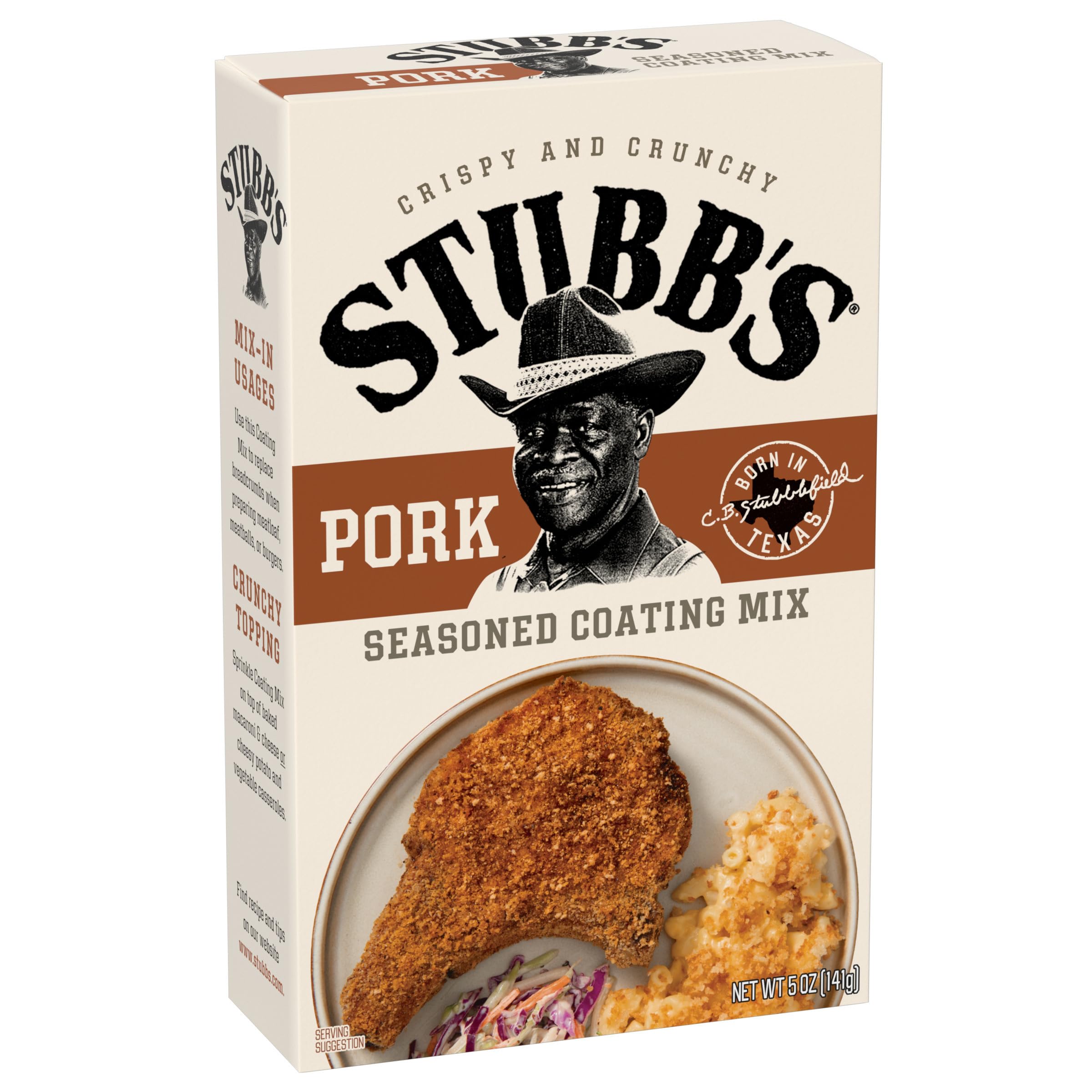 Stubb's close-up of breadcrumb texture for crispy coating benefit