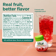 Stur bottle close-up label highlighting ingredients and vitamin C