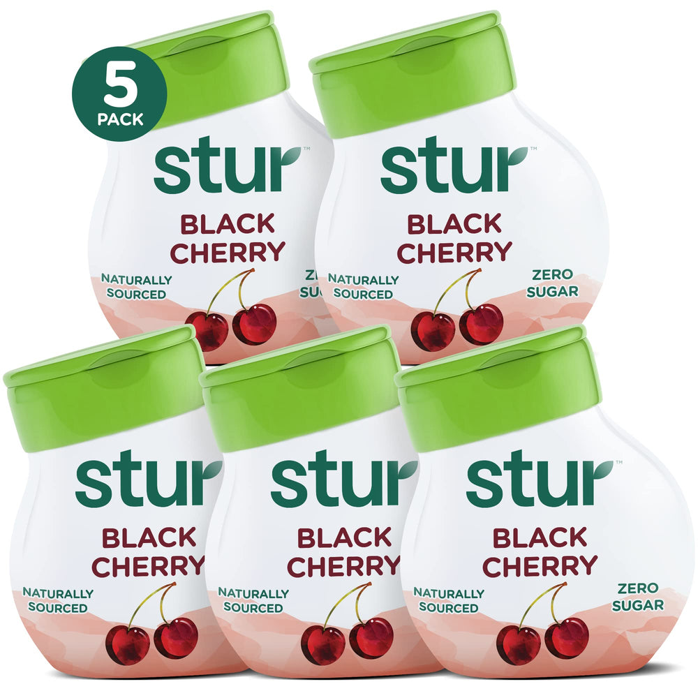 Stur black cherry front view showing bottle and brand for quick flavoring