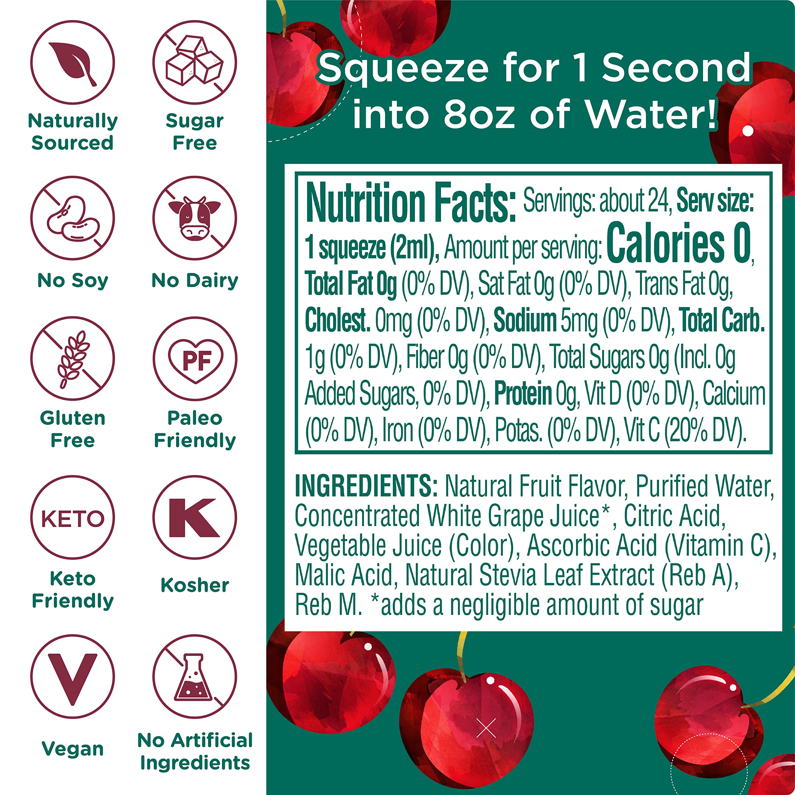 Stur black cherry label detail showing ingredients and clear usage instructions