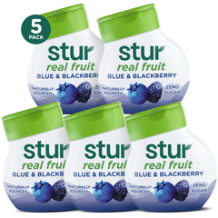 Stur bottle front packaging showing blue and blackberry flavor and benefits