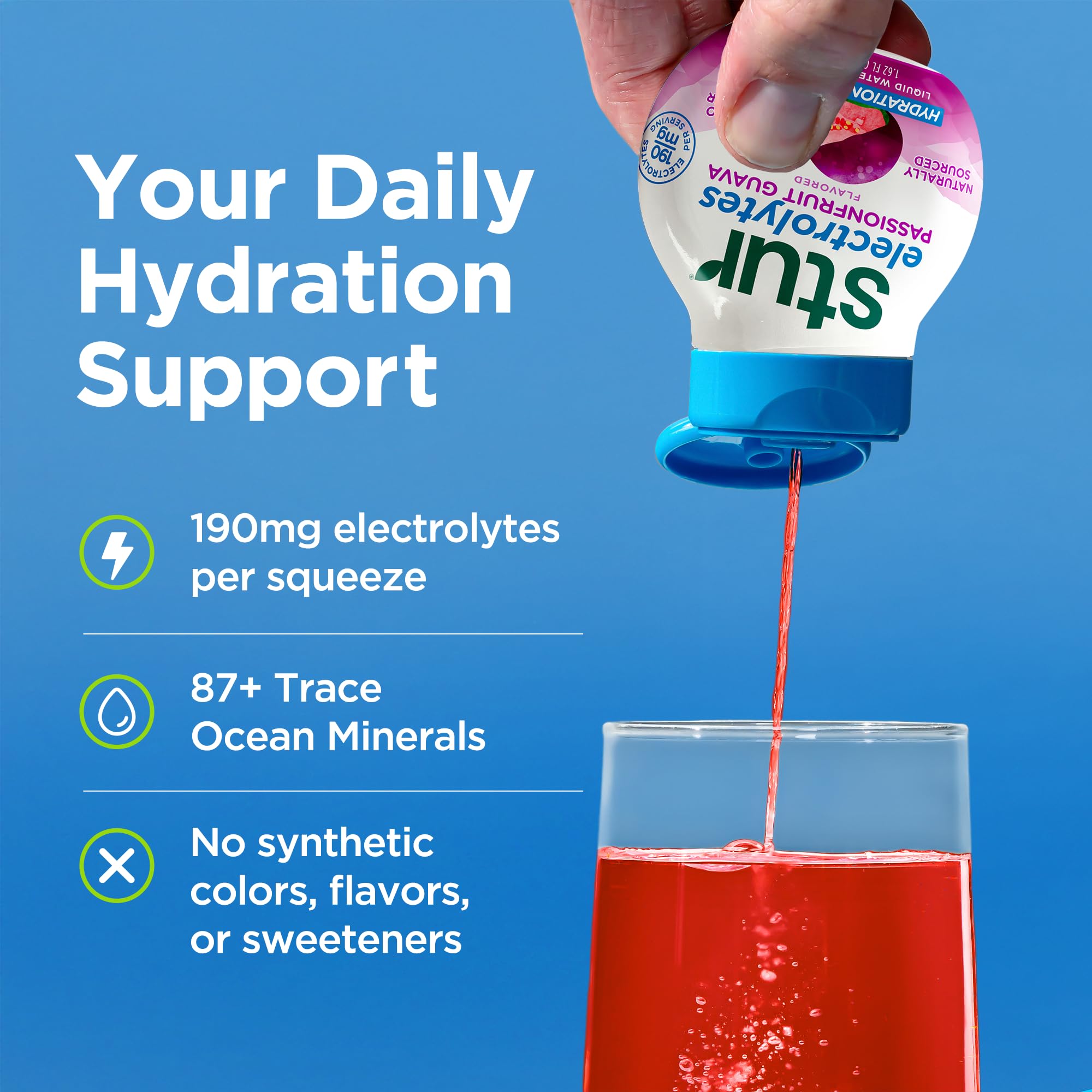Close-up of Stur label highlighting electrolytes and vitamin C content