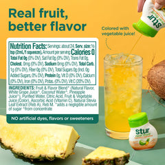 Close-up of Stur coconut pineapple label highlighting natural fruit extract benefit
