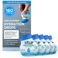 Stur front packaging five bottles showing compact travel hydration