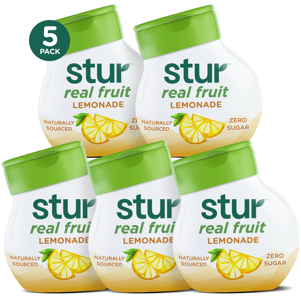 Stur front packaging showing lemonade bottles and compact portable design