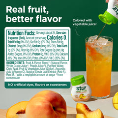 Stur close-up of dropper and label highlighting real fruit extract benefit