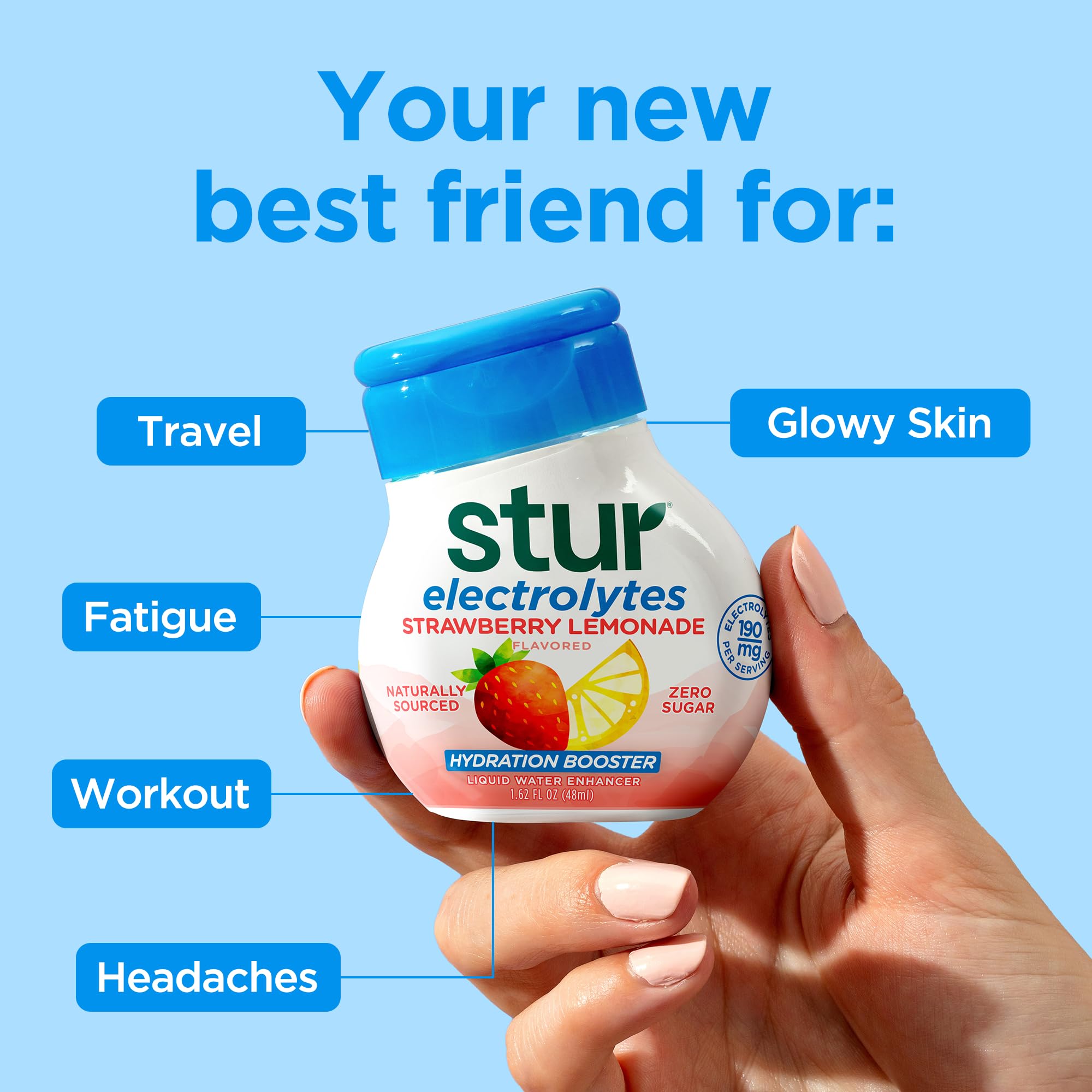 Stur next to standard water bottle to show portable size and travel benefit