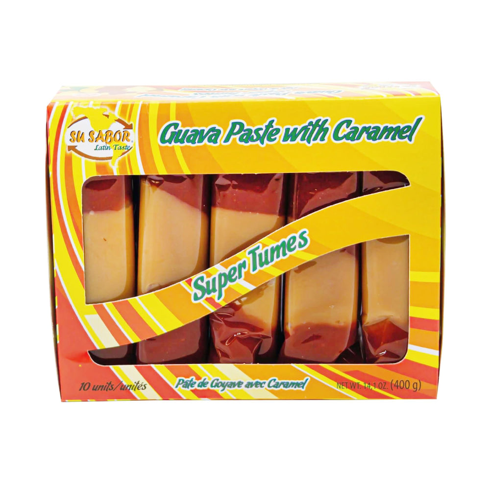 su sabor packaging front view showing 10-unit guava caramel box and portability