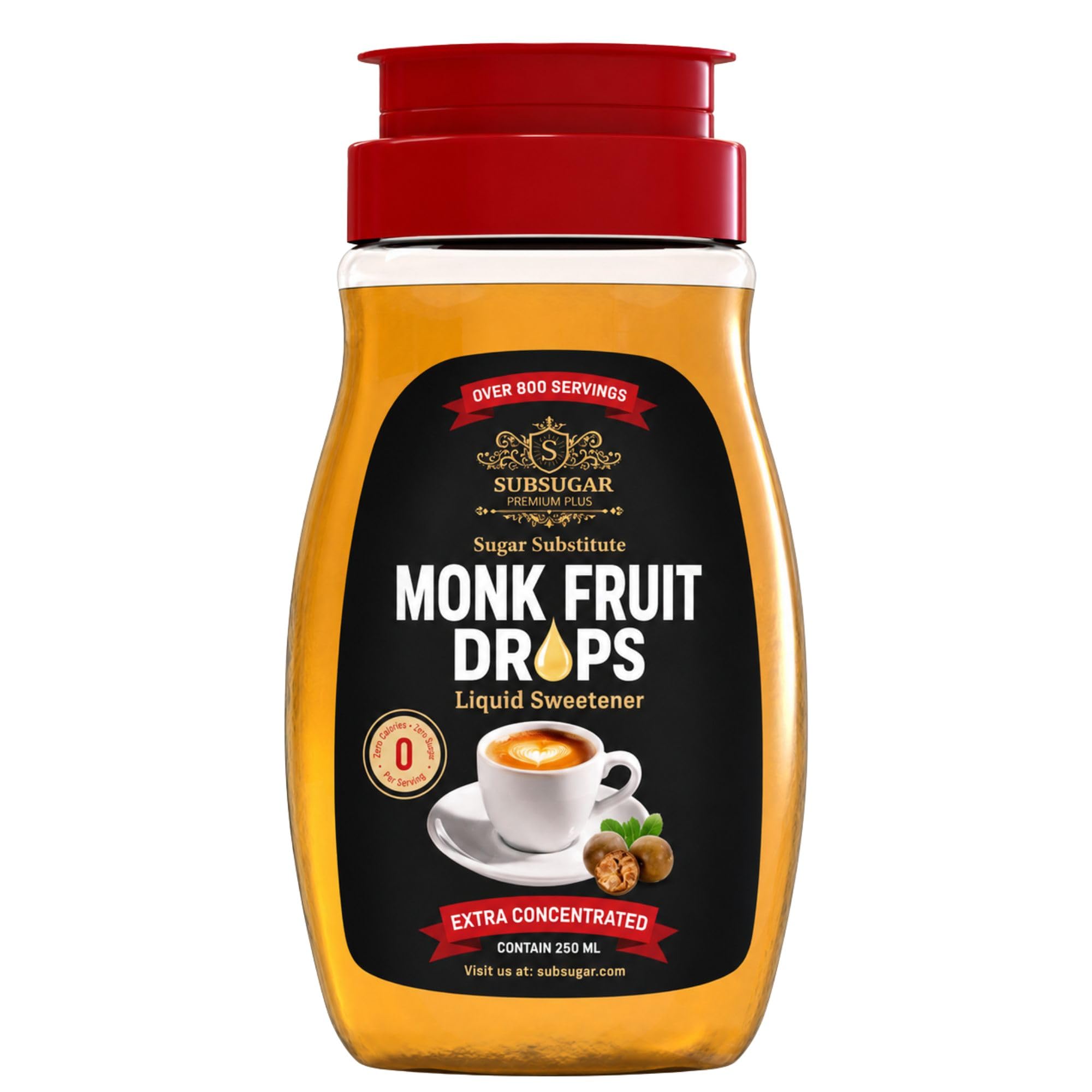 SubSugar front label on 8 oz pump bottle showing clean ingredient benefit