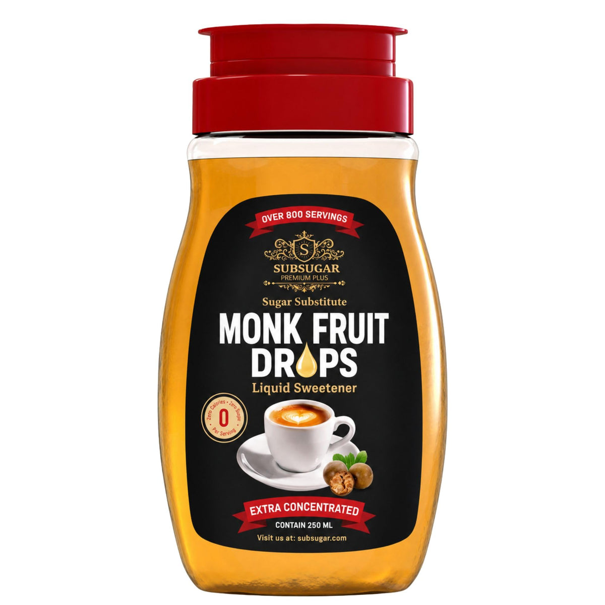 SubSugar front label on 8 oz pump bottle showing clean ingredient benefit