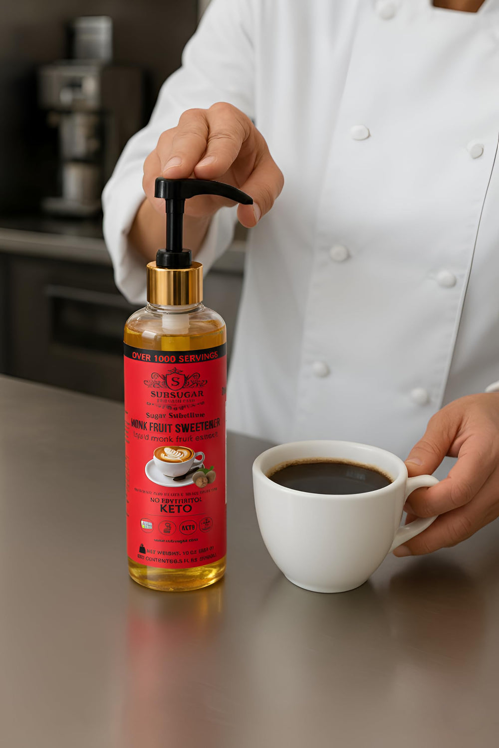 SUBSUGAR in coffee cup showing smooth sweetness without granules benefit