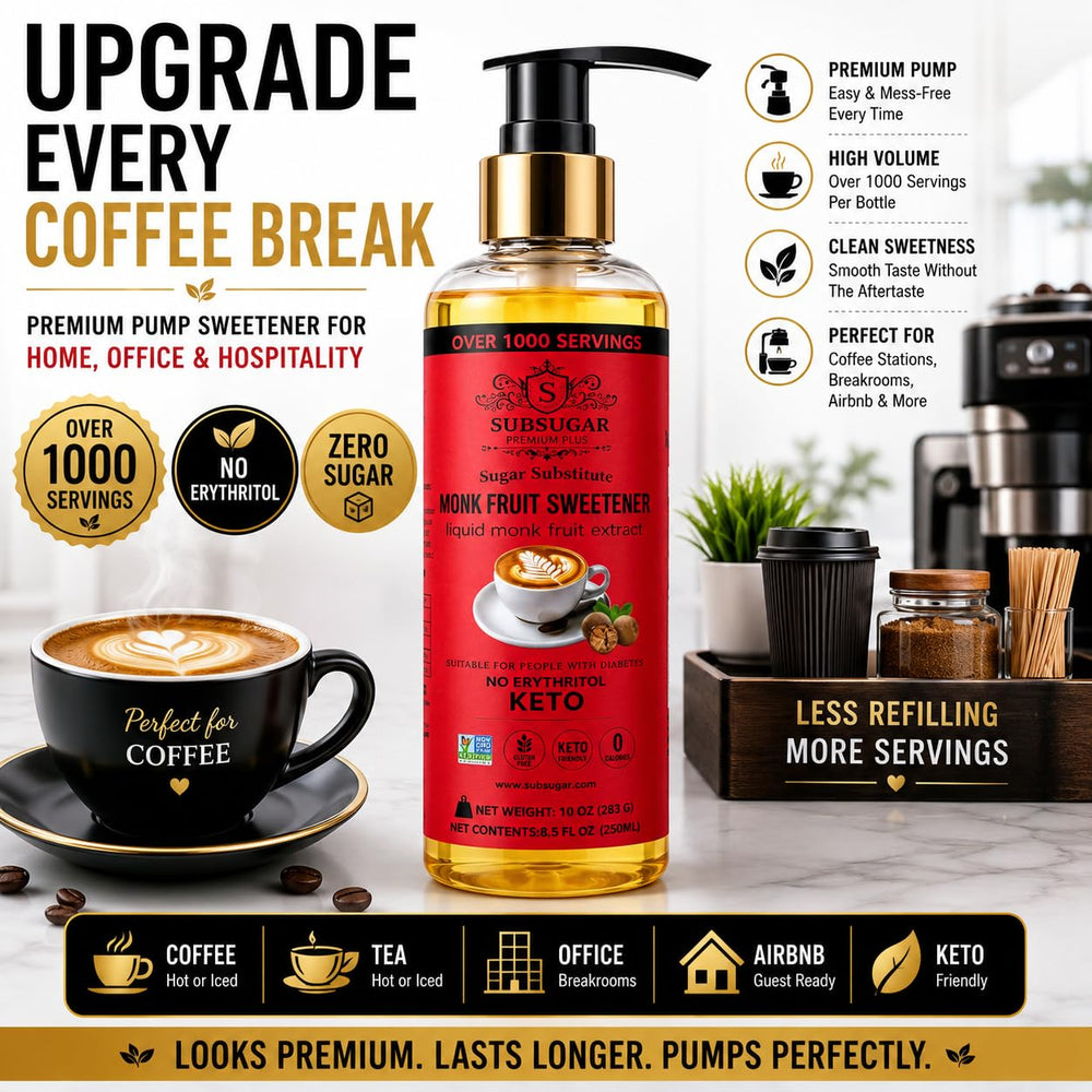 SUBSUGAR syrup stream pouring into cup illustrating fast dissolution benefit