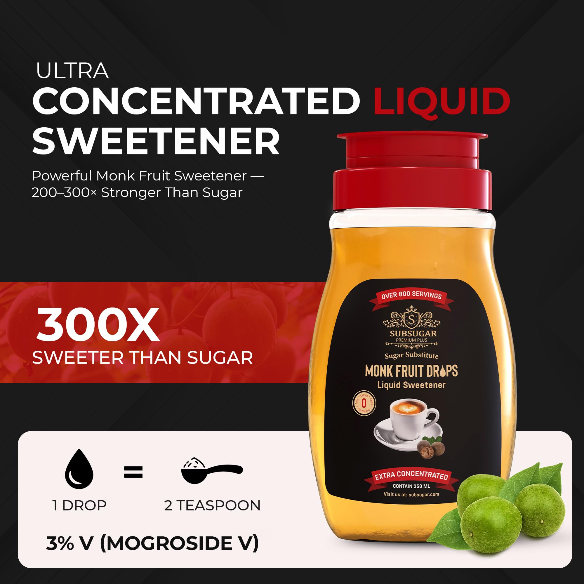 SubSugar pump dispensing drops into a cup demonstrating precise dosing benefit