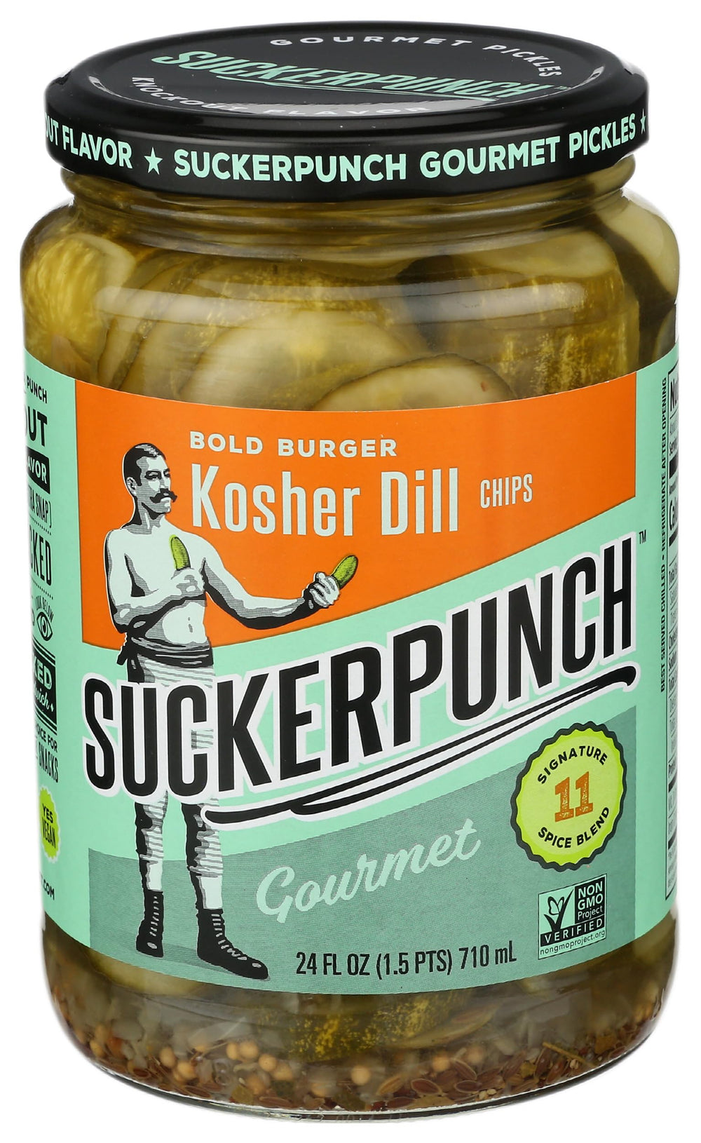 SUCKERPUNCH front jar view showing bold pickle flavor and convenient use