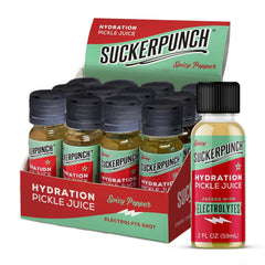 SUCKERPUNCH front packaging showing 12-pack and spicy dill benefit