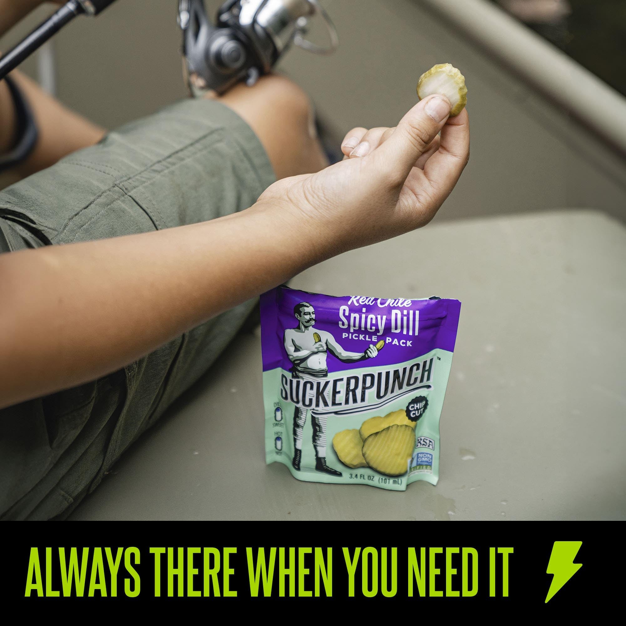 SUCKERPUNCH pouch next to sandwich in lunchbox showing meal-ready convenience benefit