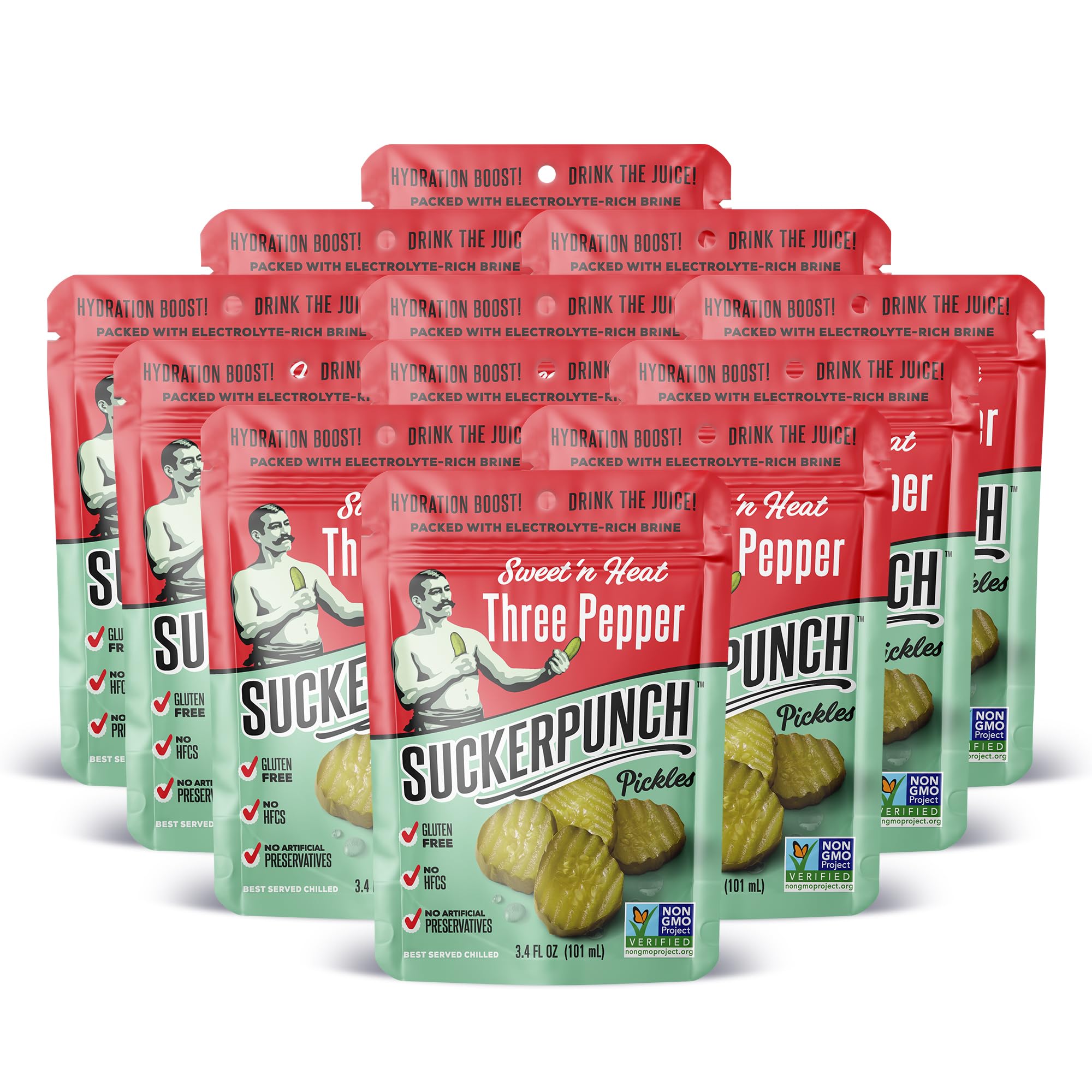 SUCKERPUNCH pouch front view showing branding and three-pepper flavor benefit